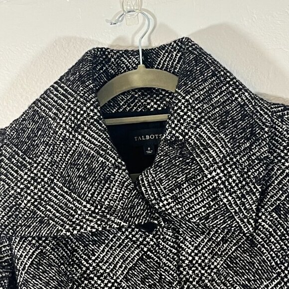 Talbots Wool Blend Black White Silver Wide Collar Large Button Front Blazer 8 - Picture 4 of 9
